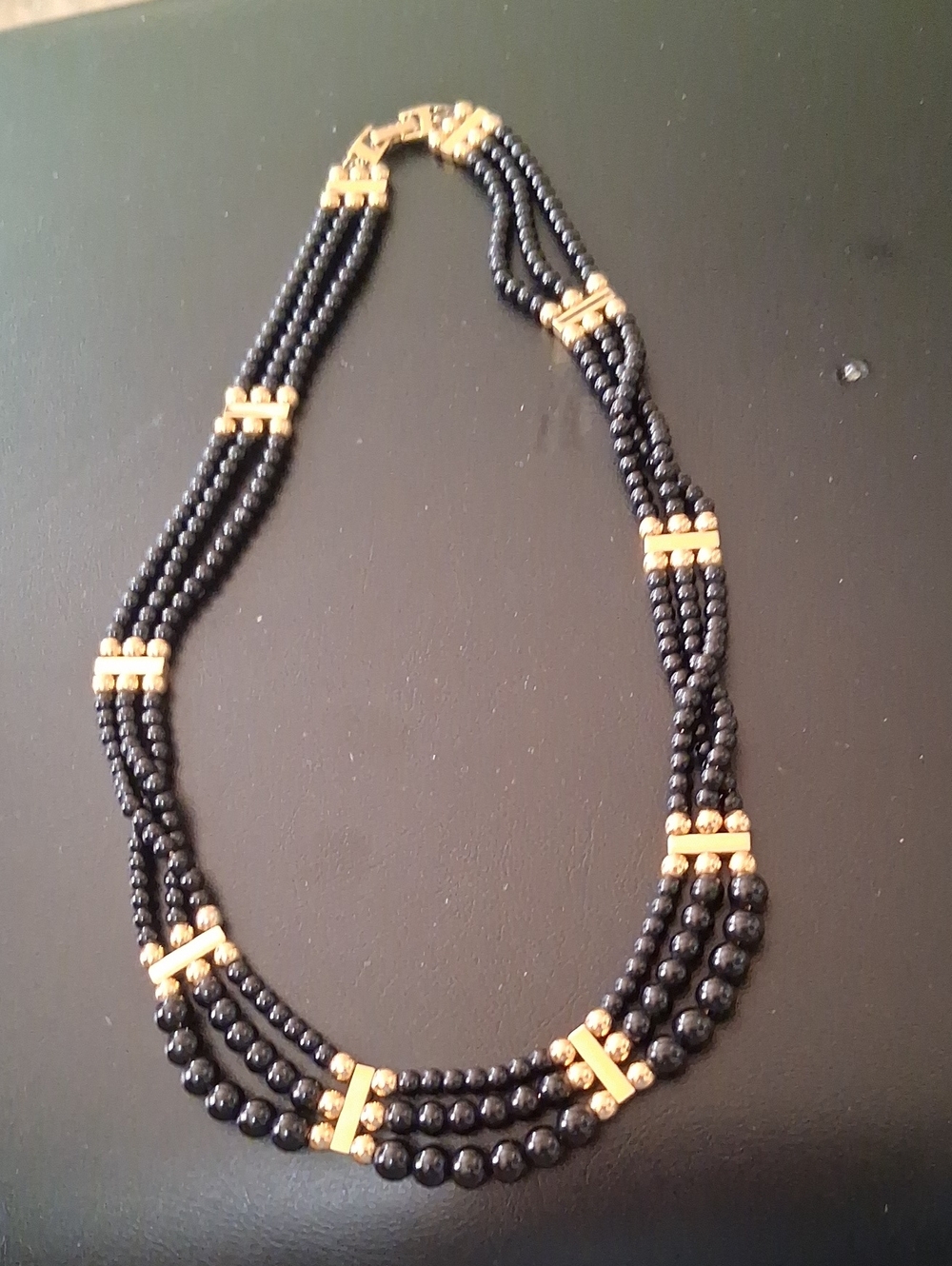 Source Unknown Black Bead Multi-Strand Necklace with Gold Accents